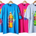 A lively display of custom shirts adorned with energy drink themes, illustrating vibrant and sustainable printing techniques like direct to garment, screen printing, and embroidery.